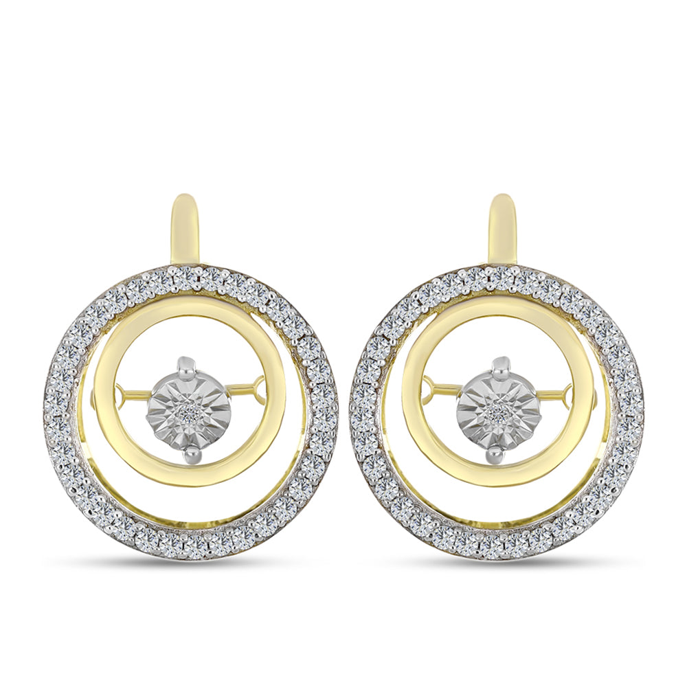 Pendientes de Plata Bañada en Oro con Diamante blanco y Zircón Blanco