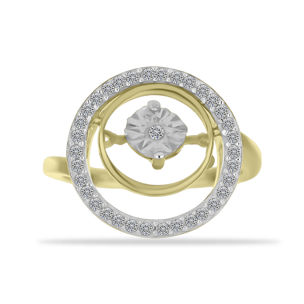 Anillo de Plata Bañada en Oro con Diamante blanco y Zircón Blanco 1 
