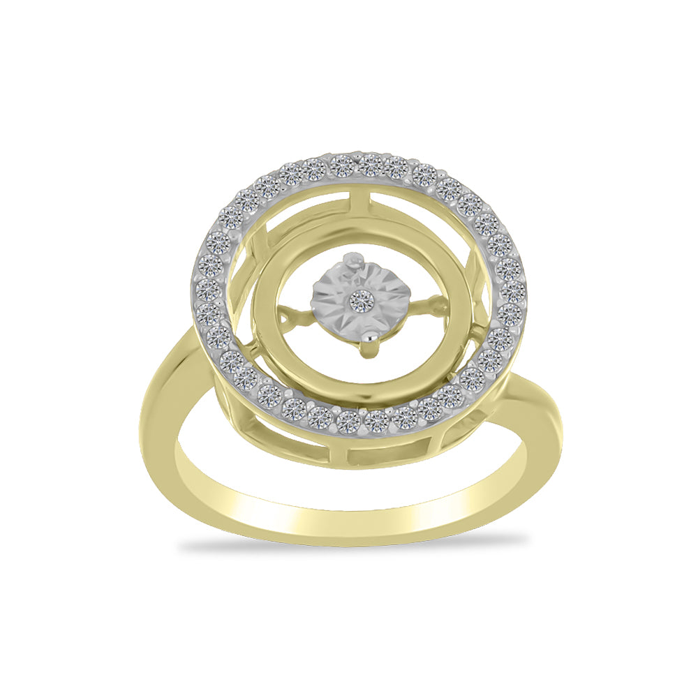 Anillo de Plata Bañada en Oro con Diamante blanco y Zircón Blanco 3 