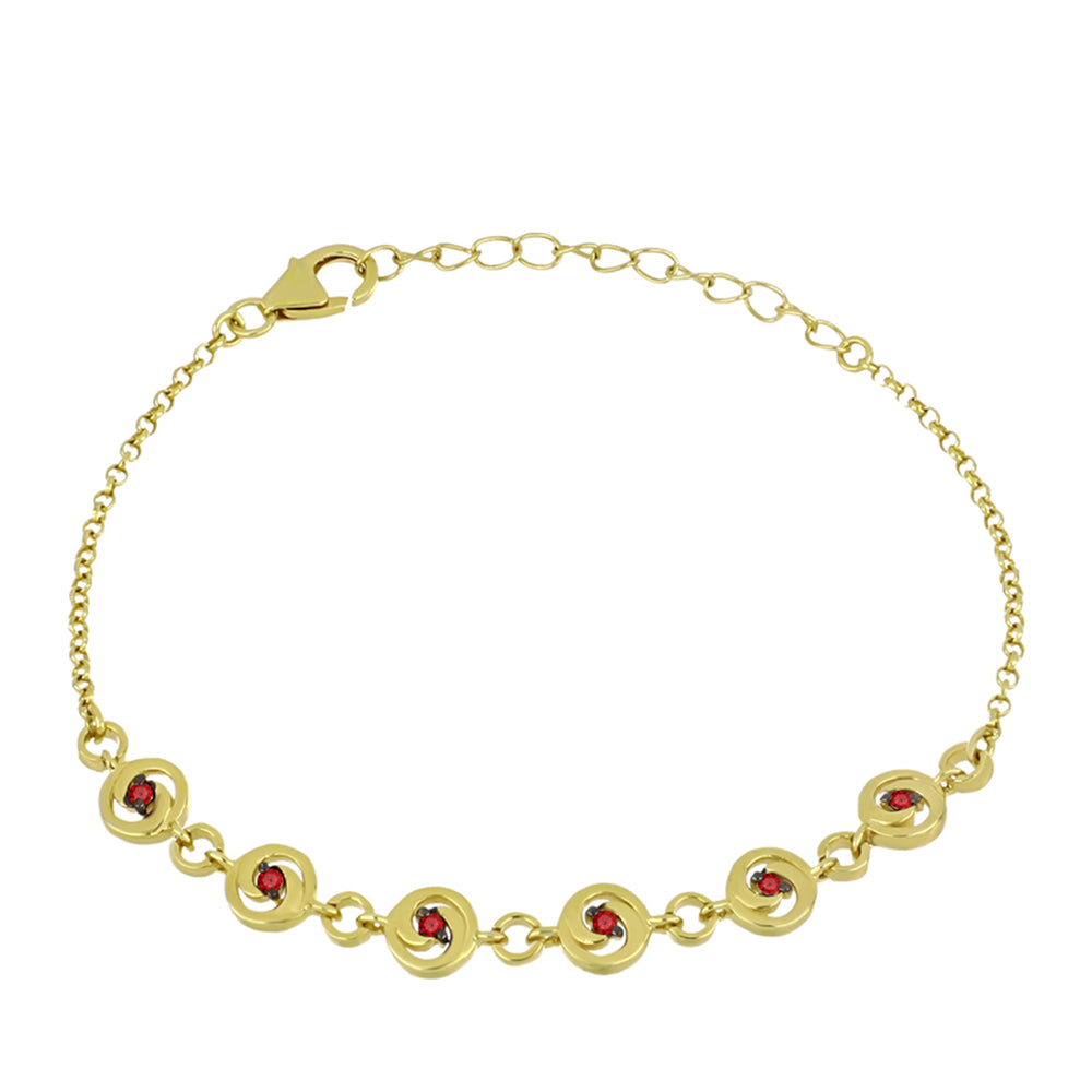 Pulsera de Plata Bañada en Oro con Diamante Rojo