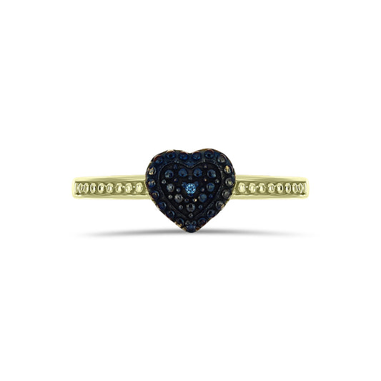 Anillo de Plata Bañada en Oro con Diamante Azul