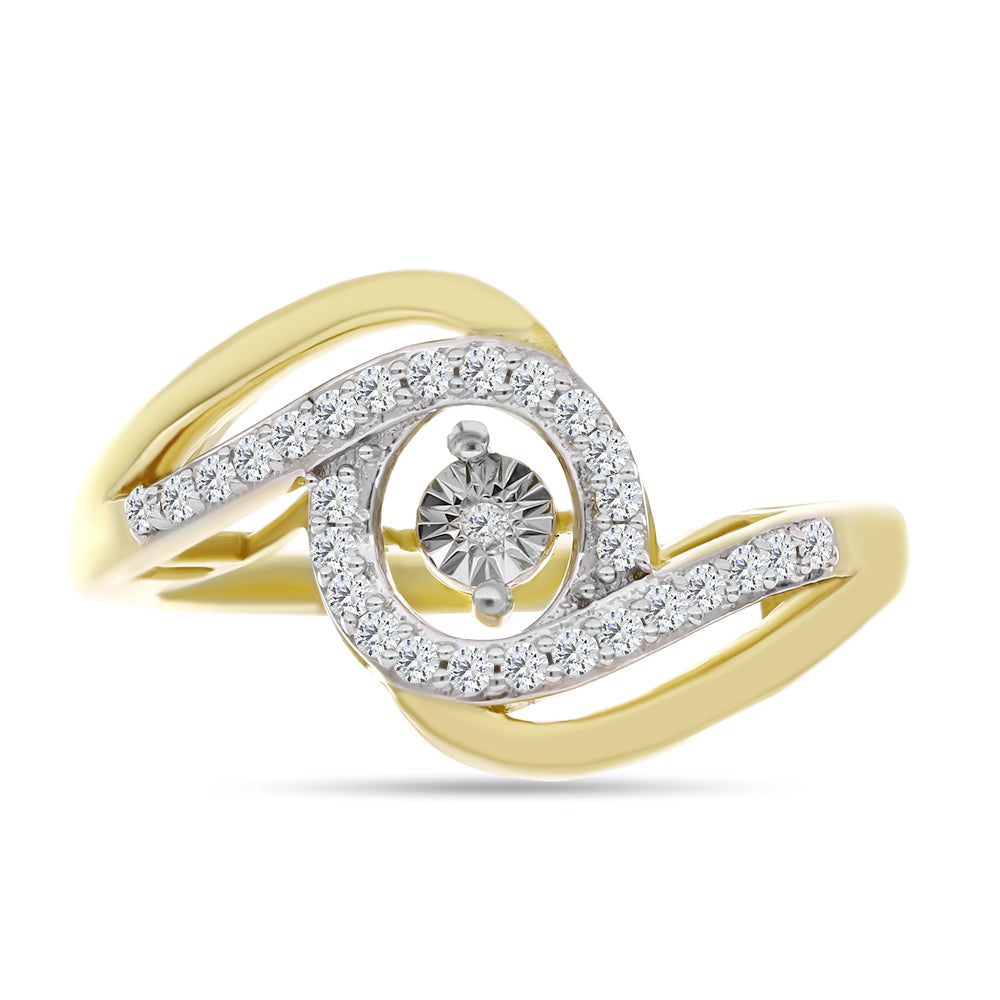 Anillo de Plata Bañada en Oro con Diamante blanco y Zircón Blanco