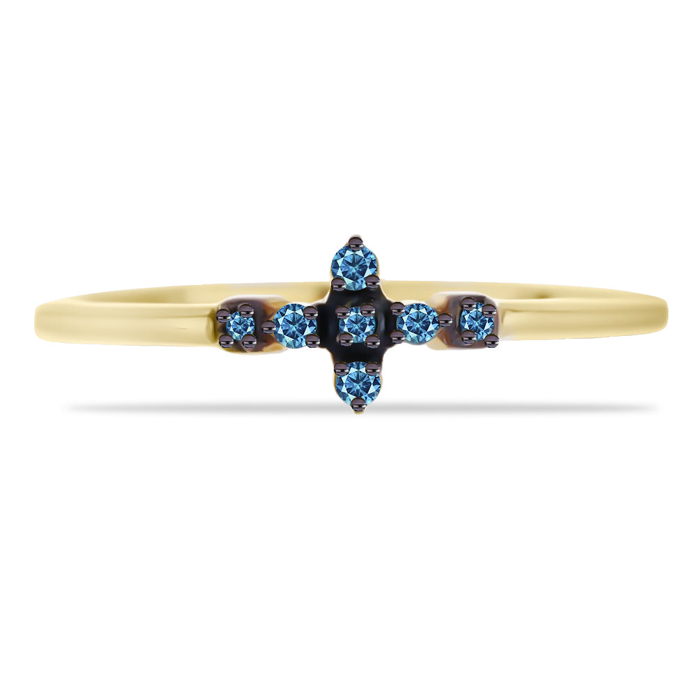 Anillo de Plata Bañada en Oro con Diamante Azul y Diamante blanco 1 