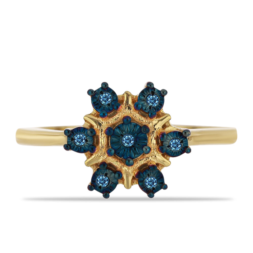 Anillo de Plata Bañada en Oro con Diamante Azul