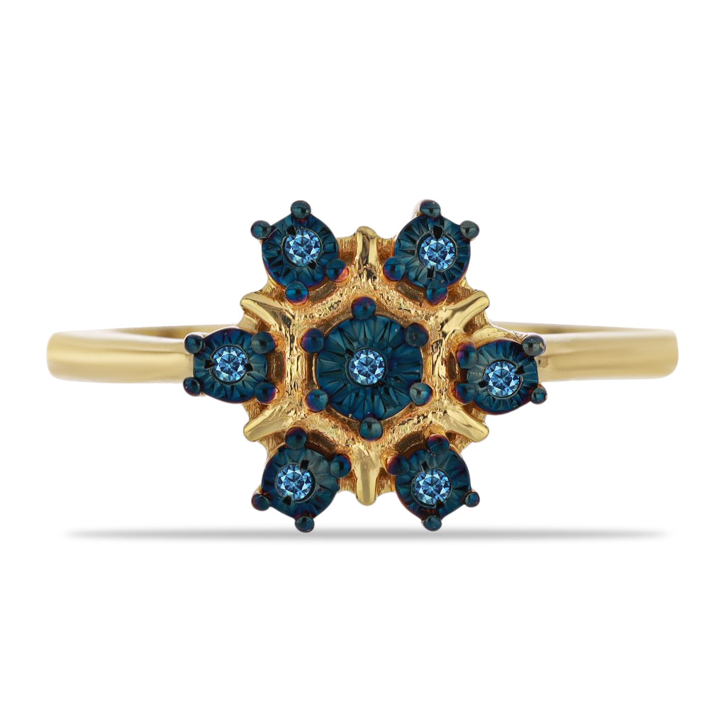 Anillo de Plata Bañada en Oro con Diamante Azul 1 