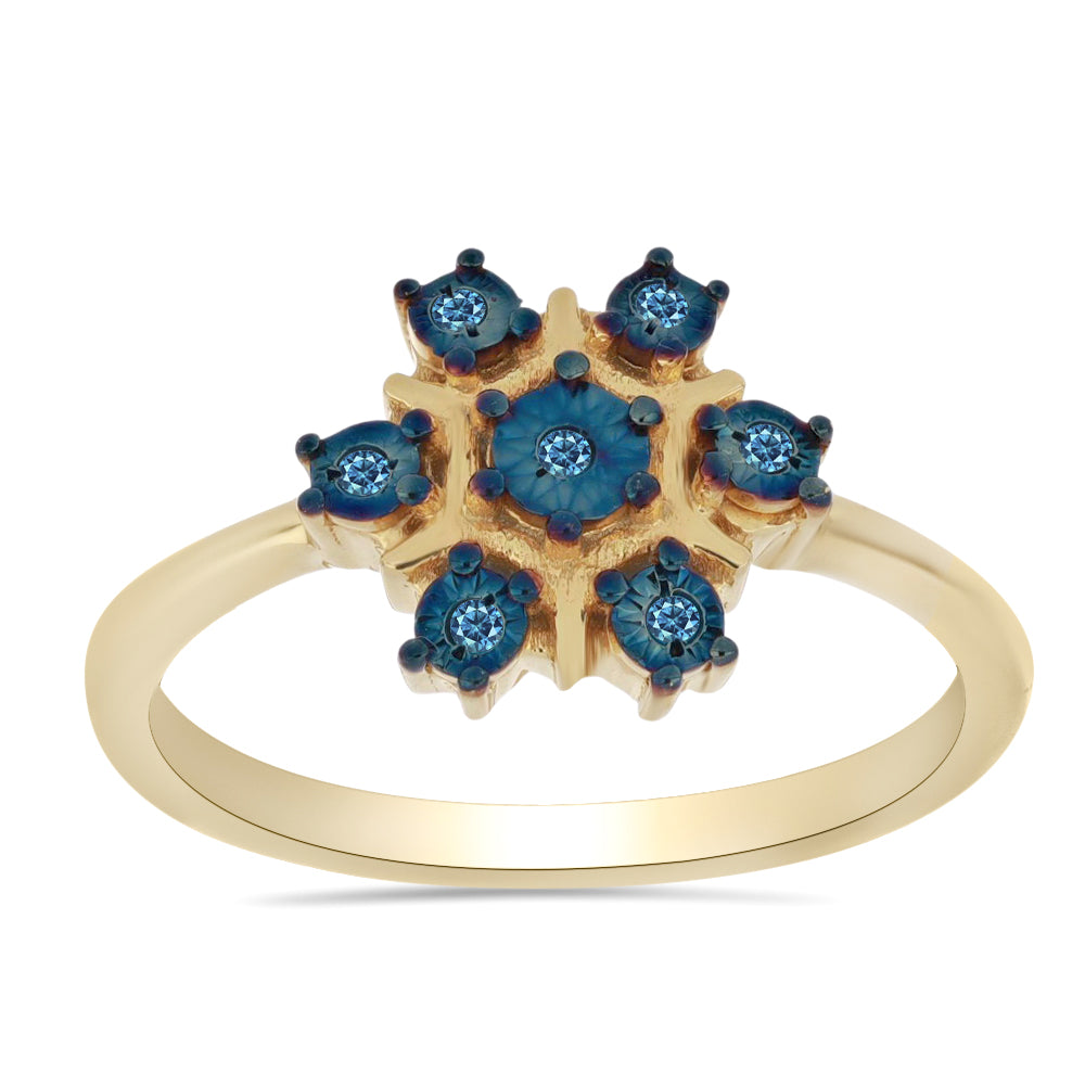 Anillo de Plata Bañada en Oro con Diamante Azul