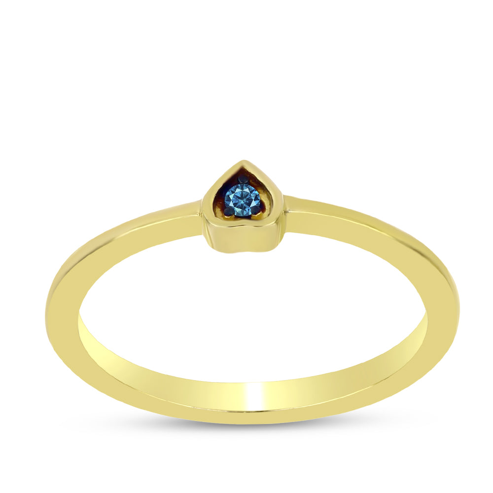 Anillo de Plata Bañada en Oro con Diamante Azul