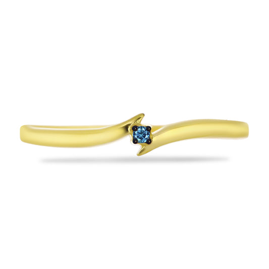 Anillo de Plata Bañada en Oro con Diamante Azul