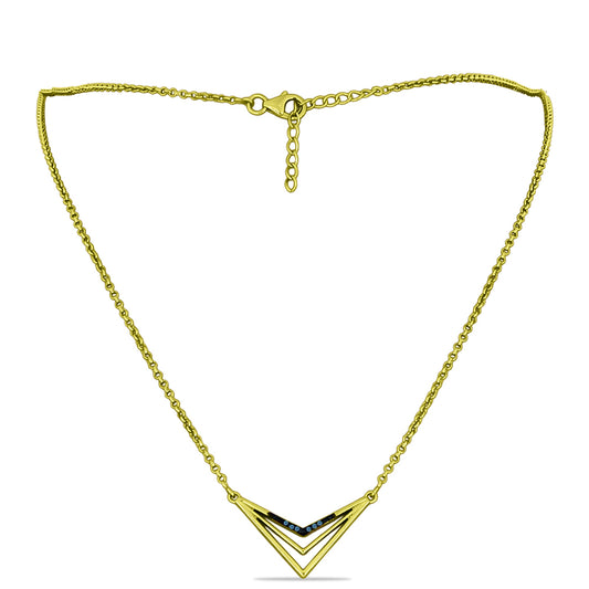 Collar de Plata Bañada en Oro con Diamante Azul