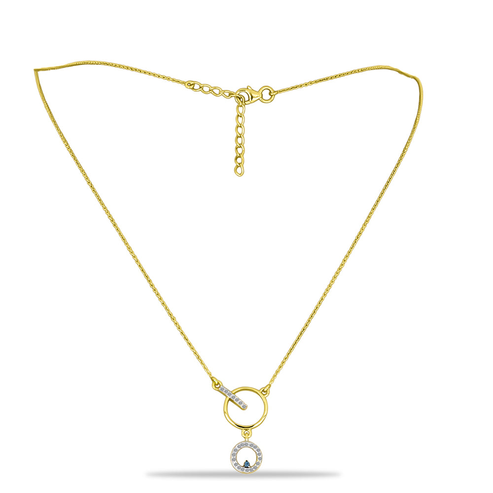 Collar de Plata Bañada en Oro con Diamante Azul y Zircón Blanco 2 