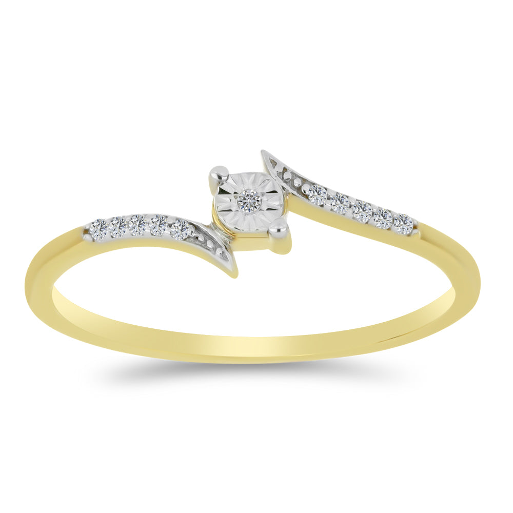 Anillo de Plata Bañada en Oro con Diamante blanco y Zircón Blanco 3 