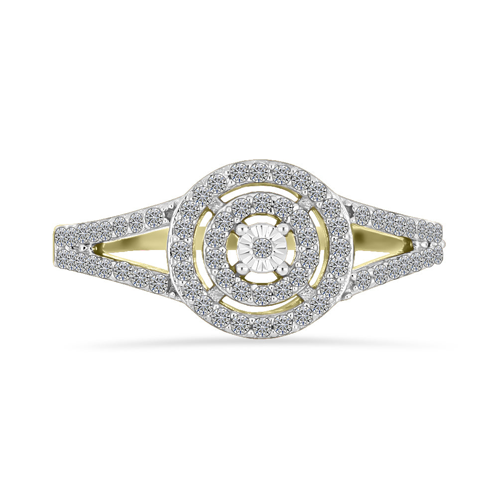 Anillo de Plata Bañada en Oro con Diamante blanco y Zircón Blanco 1 