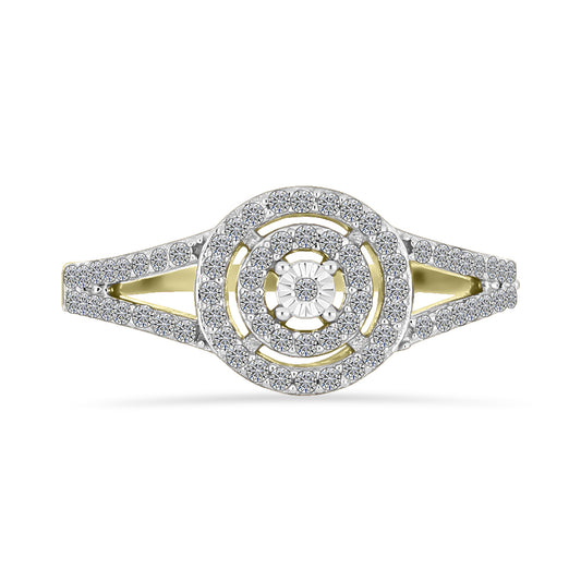 Anillo de Plata Bañada en Oro con Diamante blanco y Zircón Blanco