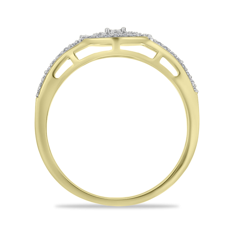 Anillo de Plata Bañada en Oro con Diamante blanco y Zircón Blanco