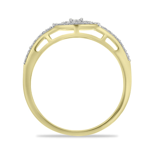 Anillo de Plata Bañada en Oro con Diamante blanco y Zircón Blanco