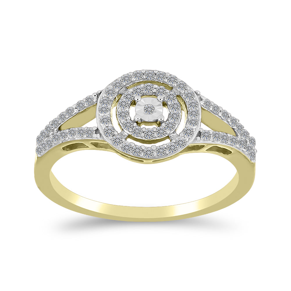 Anillo de Plata Bañada en Oro con Diamante blanco y Zircón Blanco 3 