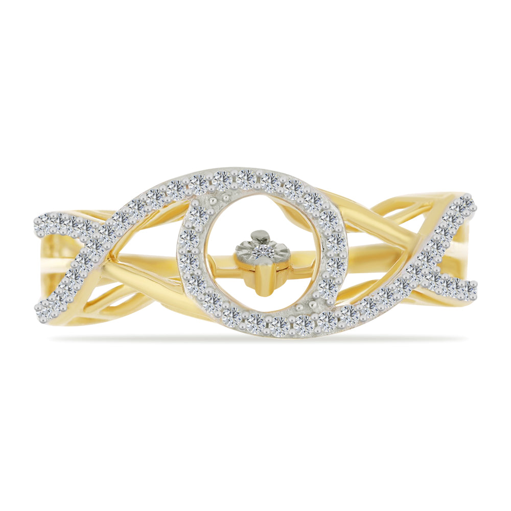 Anillo de Plata Bañada en Oro con Diamante blanco y Zircón Blanco 1 