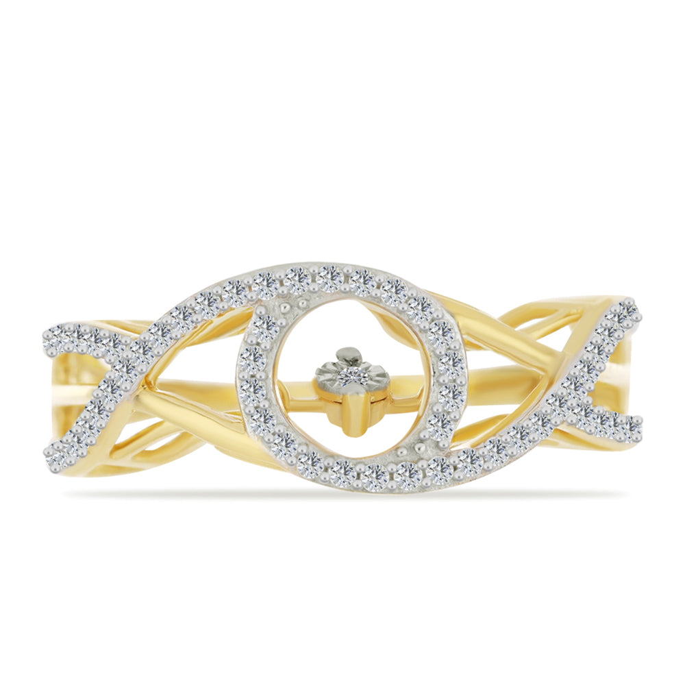 Anillo de Plata Bañada en Oro con Diamante blanco y Zircón Blanco