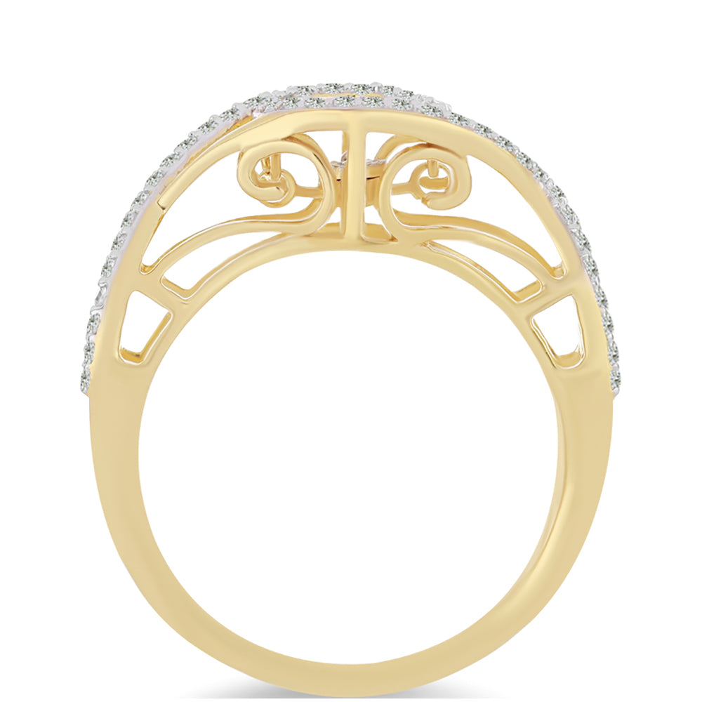 Anillo de Plata Bañada en Oro con Diamante blanco y Zircón Blanco 6 