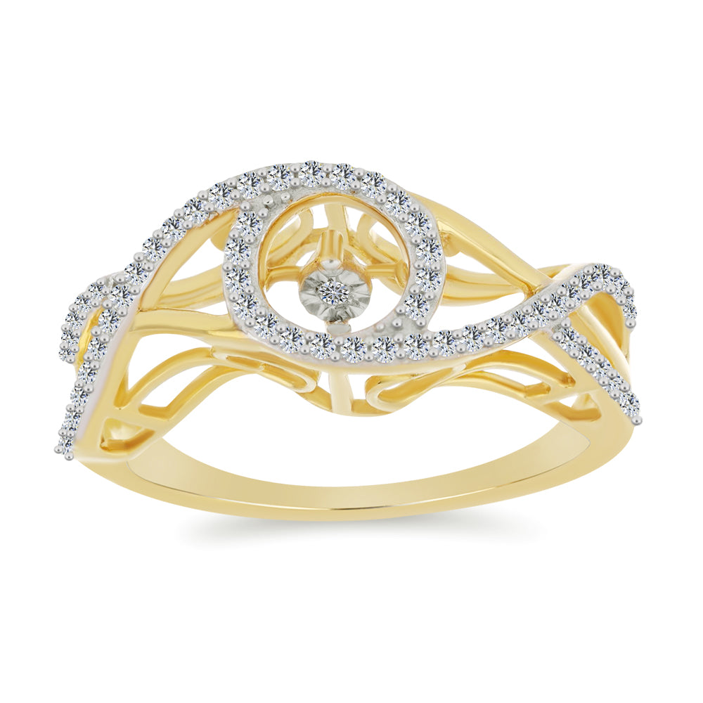 Anillo de Plata Bañada en Oro con Diamante blanco y Zircón Blanco
