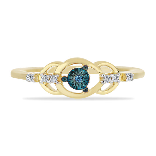Anillo de Plata Bañada en Oro con Diamante Azul y Zircón Blanco