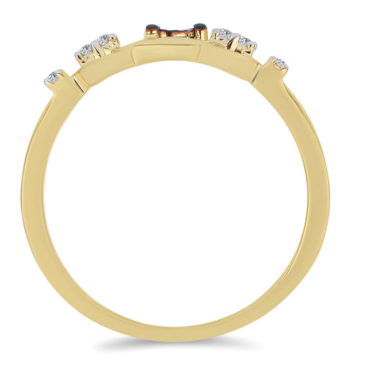 Anillo de Plata Bañada en Oro con Diamante Azul y Zircón Blanco