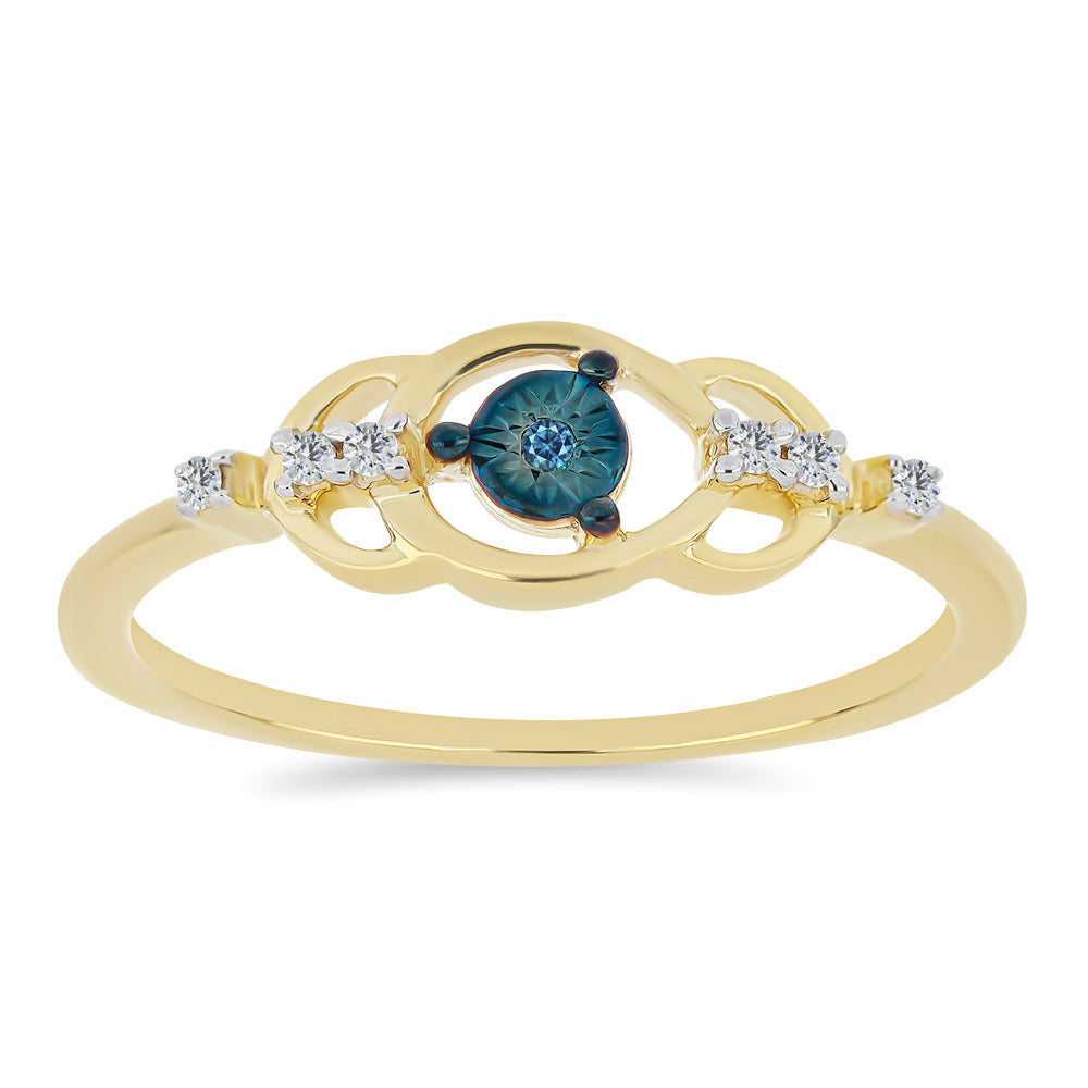 Anillo de Plata Bañada en Oro con Diamante Azul y Zircón Blanco 3 