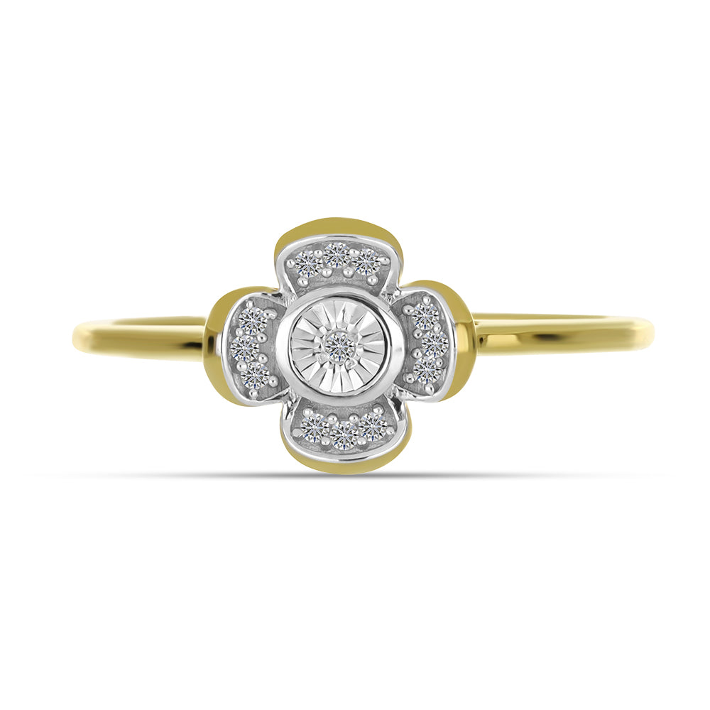 Anillo de Plata Bañada en Oro con Diamante blanco y Zircón Blanco