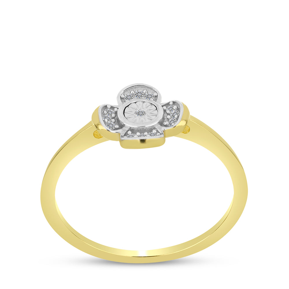 Anillo de Plata Bañada en Oro con Diamante blanco y Zircón Blanco