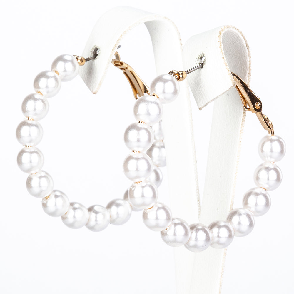 Conjunto de Aleación Bañado en Oro con Perla y Cristal Emporia® Blanco ( Pendientes ) 12 