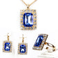 Conjunto de Aleación Bañado en Oro con Cristal Emporia® Azul ( Collar +Pendientes +Colgante )
