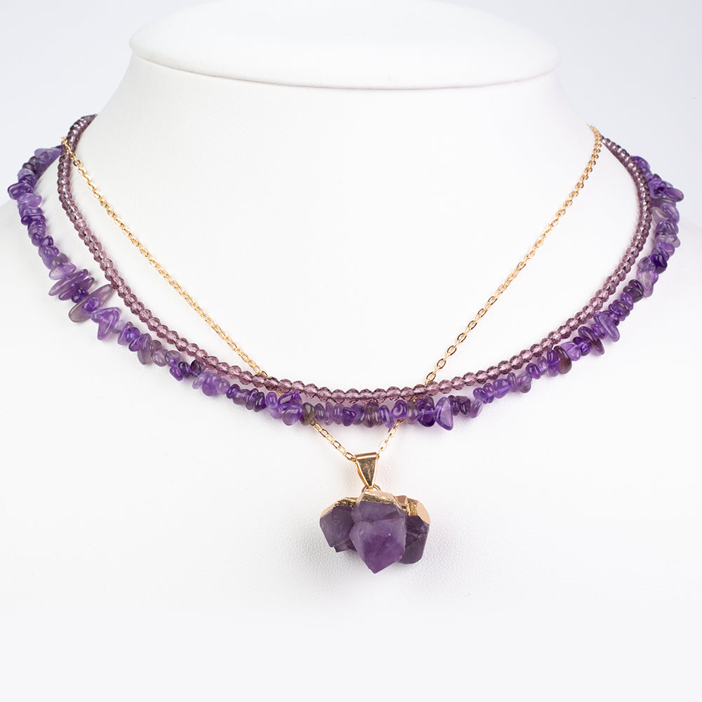 Conjunto de Aleación Bañado en Oro con Amatista ( Collar ) 1 