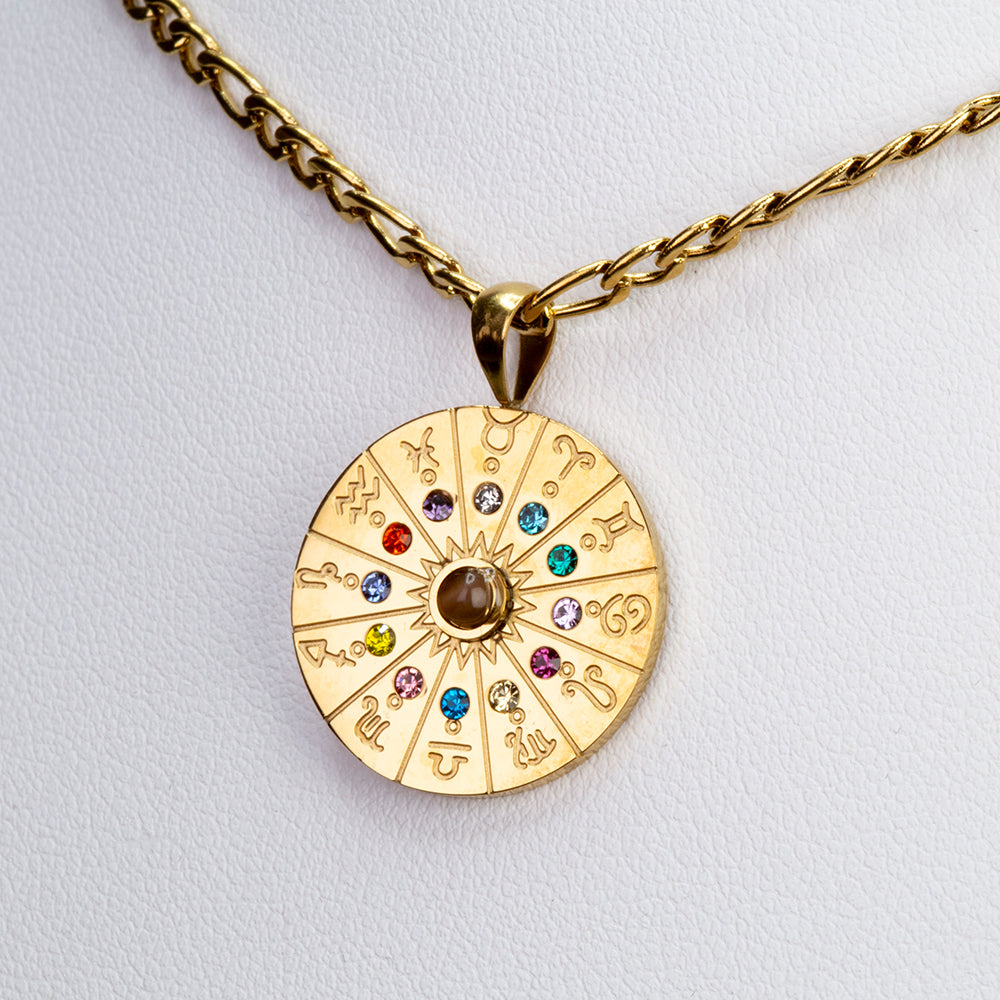 Collar de Aleación Bañado en Oro con Ojo de Tigre ( Collar +Colgante )