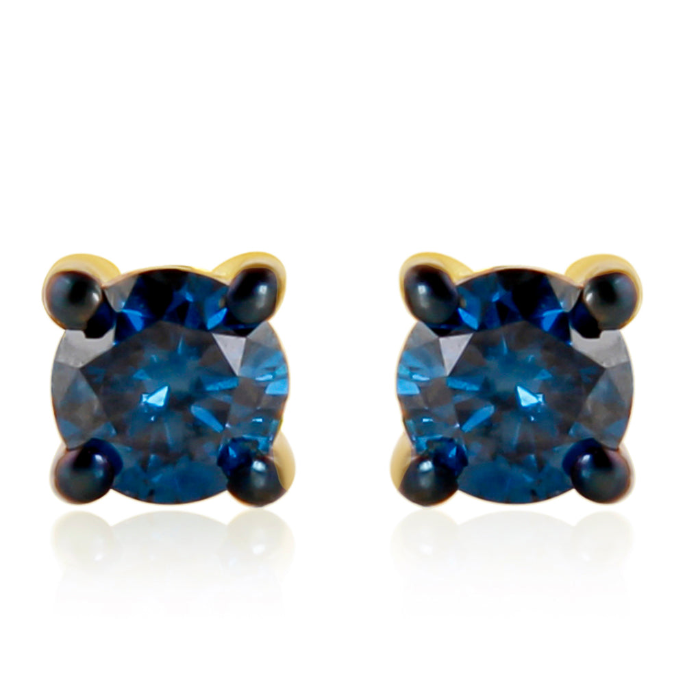 Pendientes de Plata Bañada en Oro con Diamante Azul