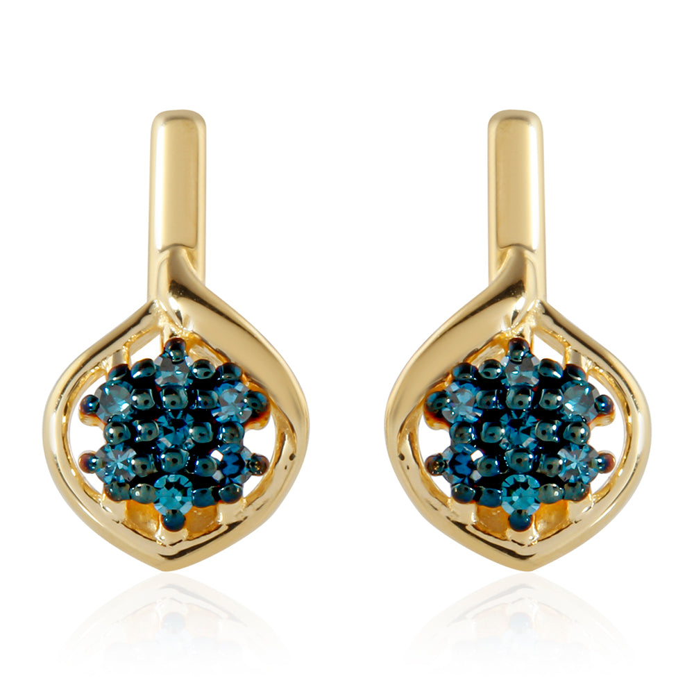 Pendientes de Plata Bañada en Oro con Diamante Azul 1 