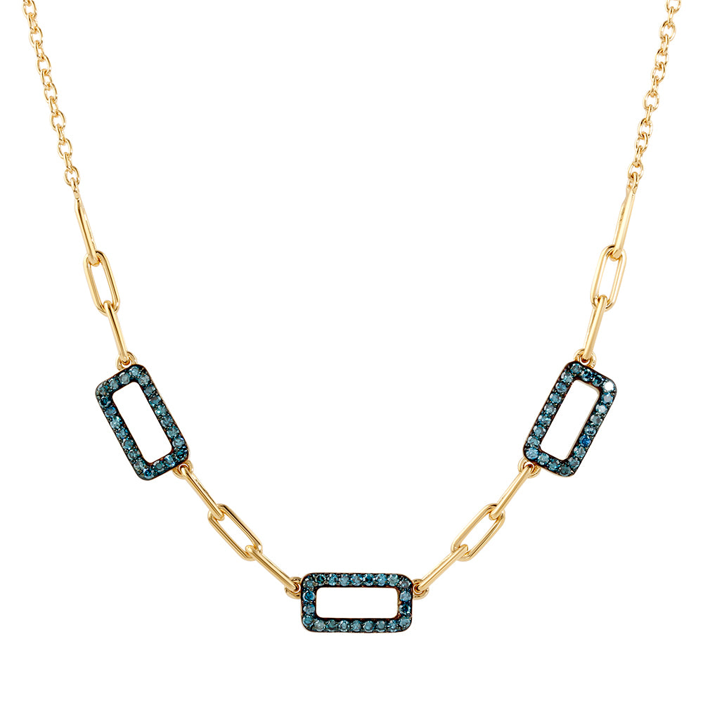 Collar de Plata Bañada en Oro con Diamante Azul