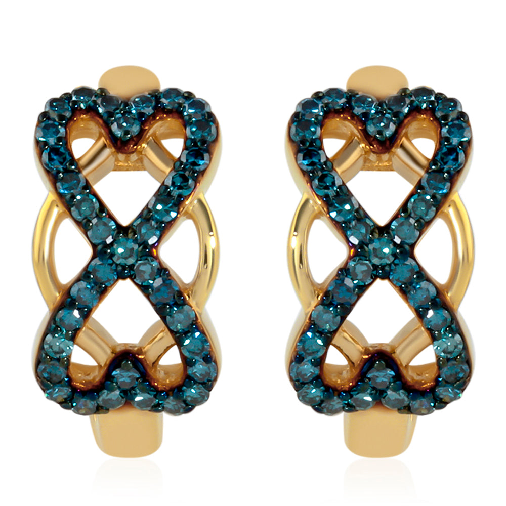 Pendientes de Plata Bañada en Oro con Diamante Azul