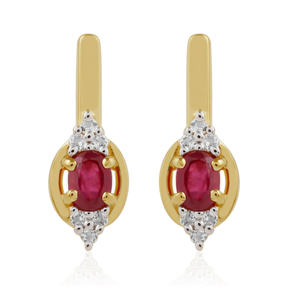Pendientes de Plata Bañada en Oro con Rubí de Tailandia y Topacio Blanco