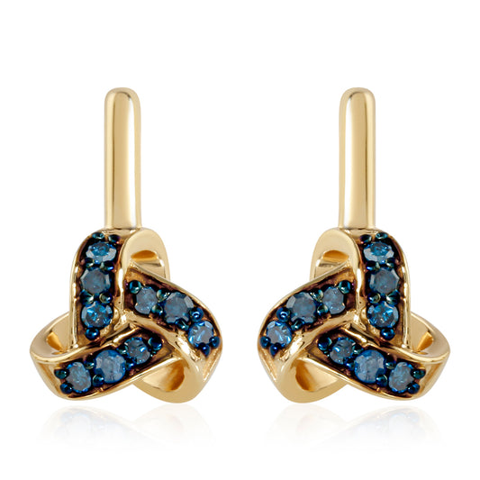 Pendientes de Plata Bañada en Oro con Diamante Azul