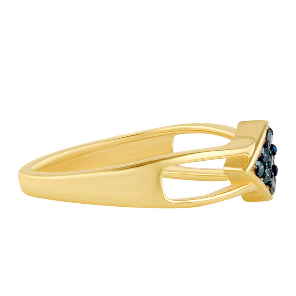 Anillo de Plata Bañada en Oro con Diamante Azul