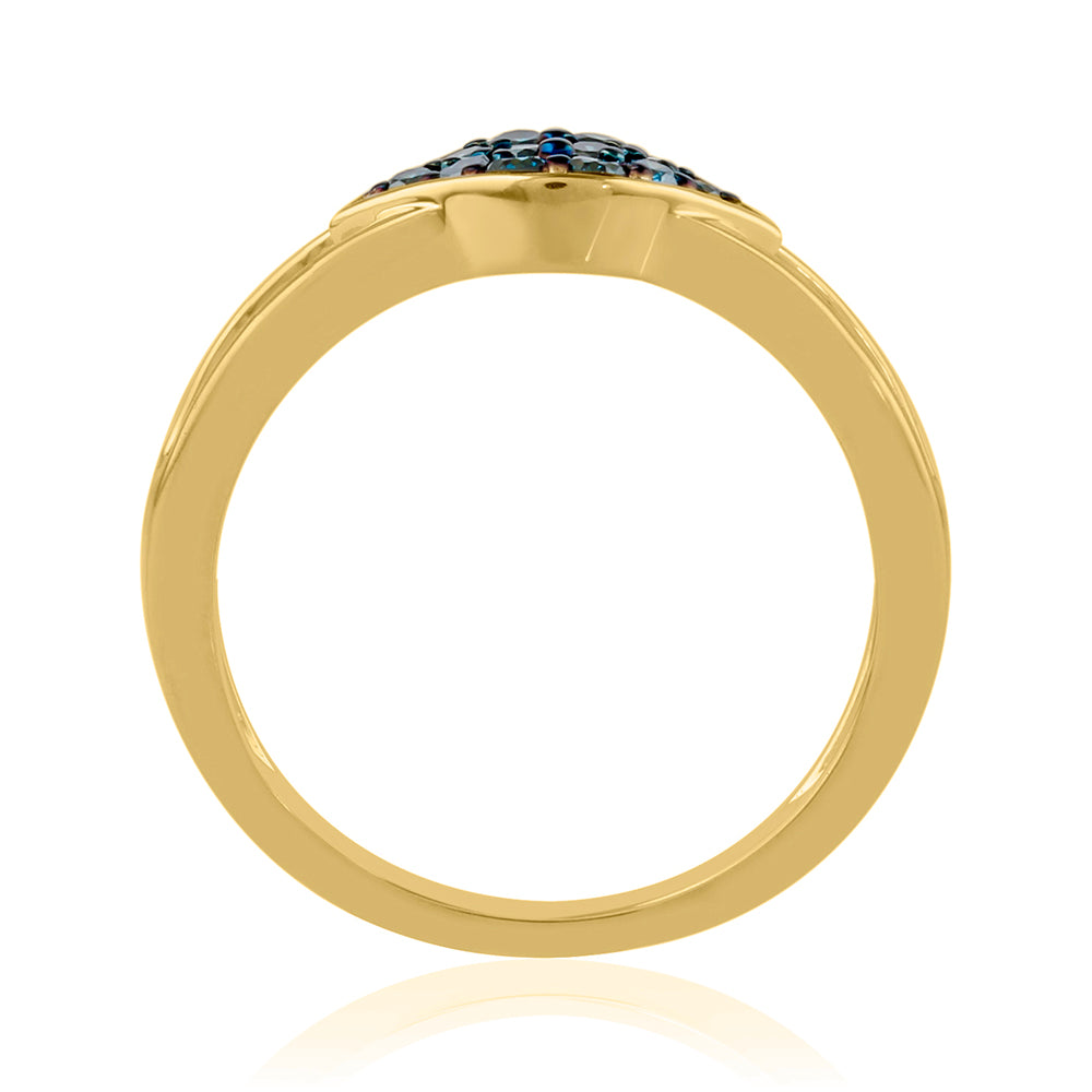 Anillo de Plata Bañada en Oro con Diamante Azul