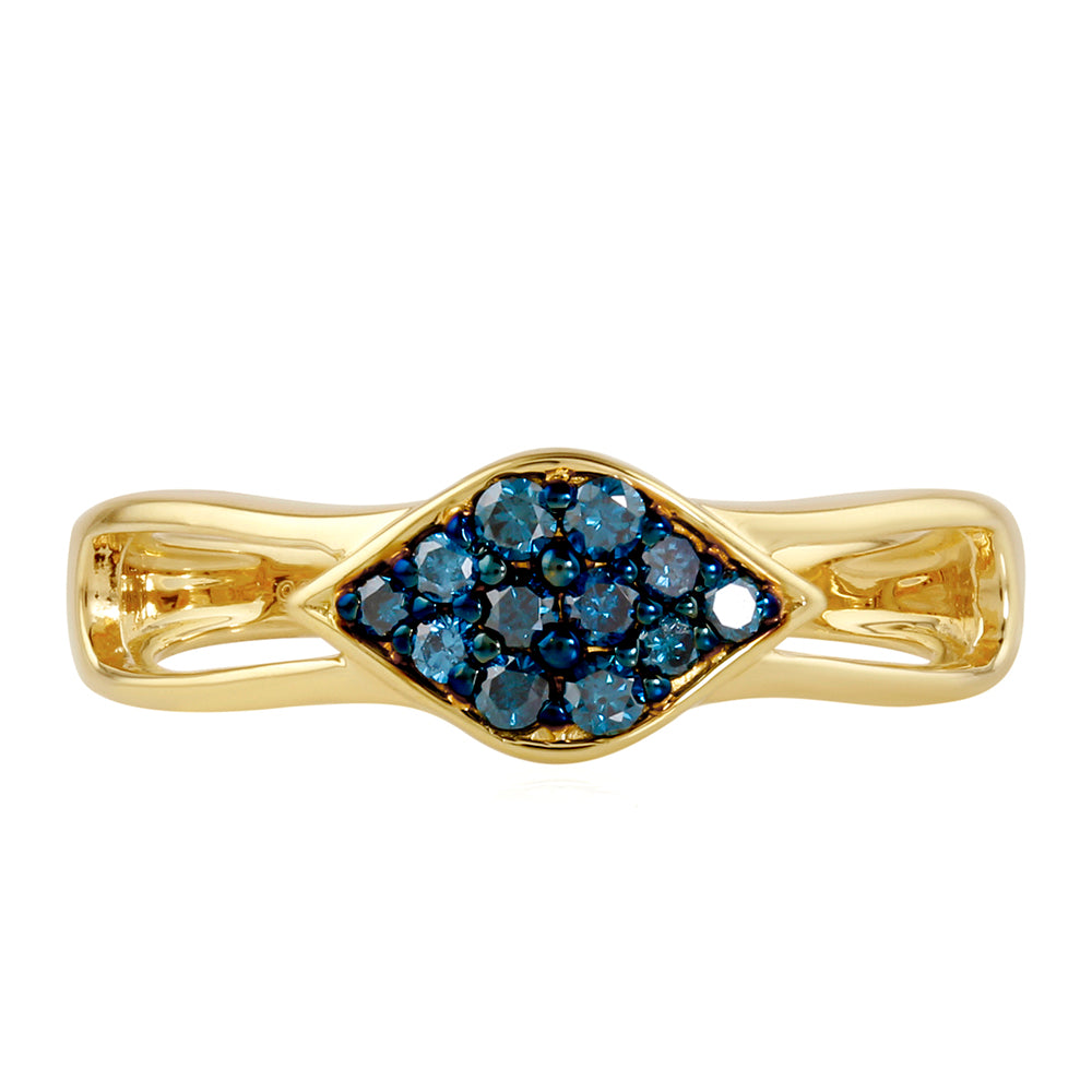 Anillo de Plata Bañada en Oro con Diamante Azul