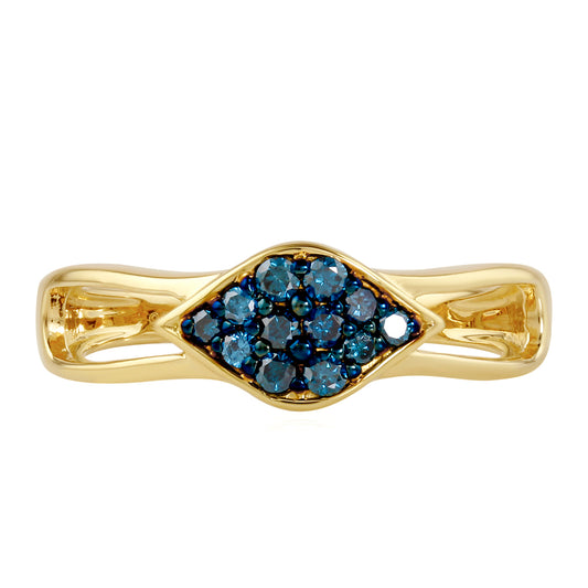 Anillo de Plata Bañada en Oro con Diamante Azul