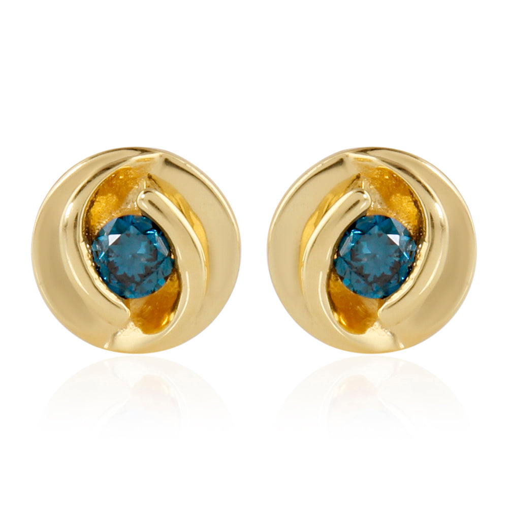 Pendientes de Plata Bañada en Oro con Diamante Azul
