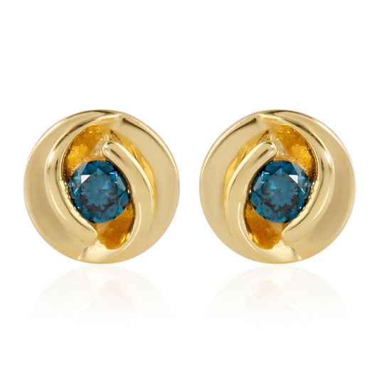 Pendientes de Plata Bañada en Oro con Diamante Azul