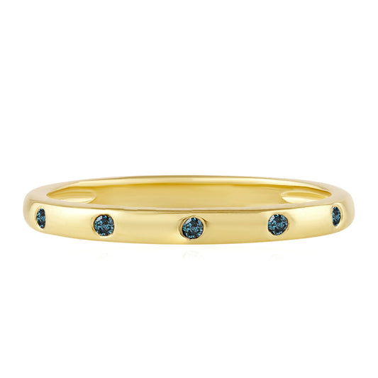 Anillo de Plata Bañada en Oro con Diamante Azul