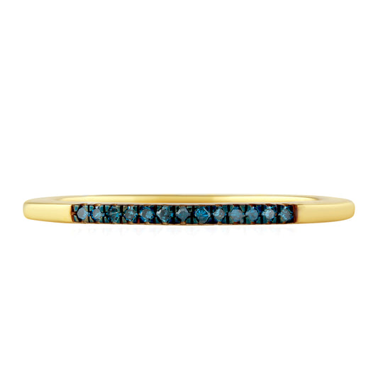 Anillo de Plata Bañada en Oro con Diamante Azul