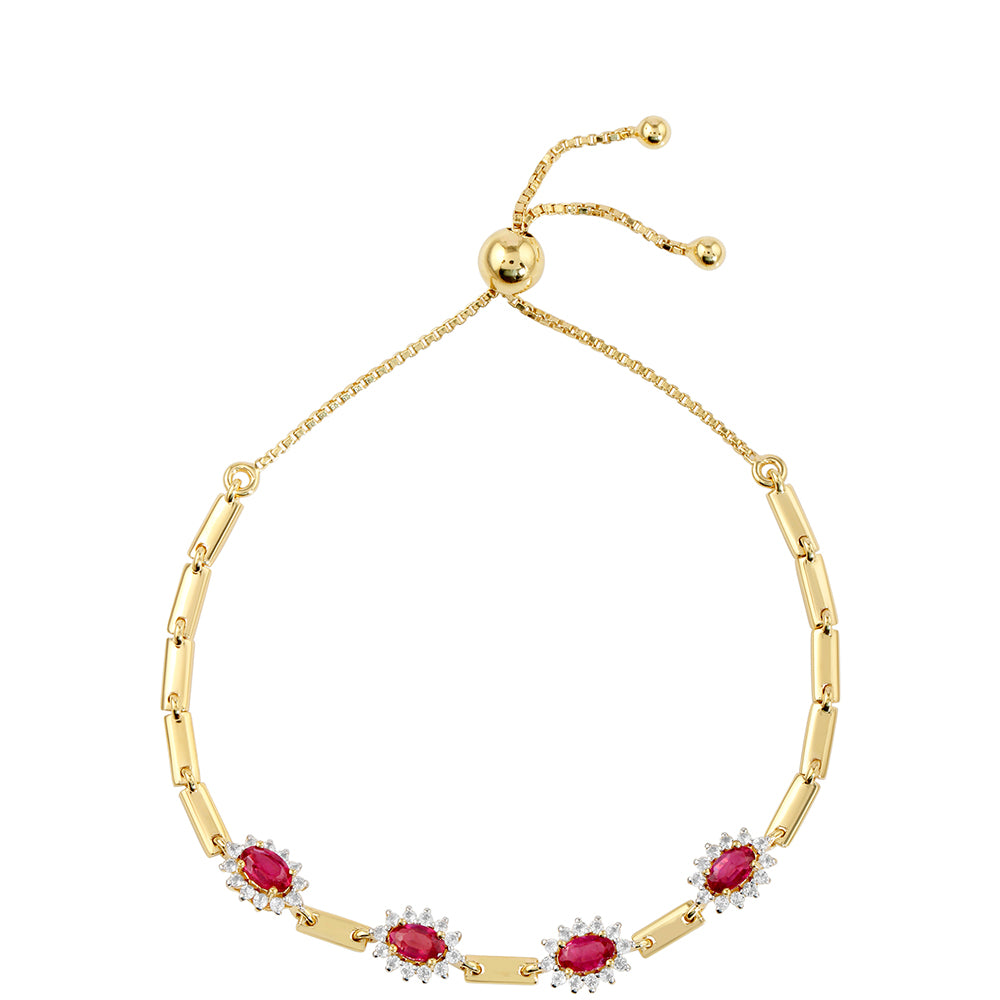 Pulsera de Plata Bañada en Oro con Rubí de Tailandia y Topacio Blanco 2 
