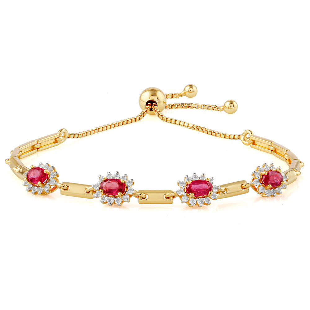 Pulsera de Plata Bañada en Oro con Rubí de Tailandia y Topacio Blanco