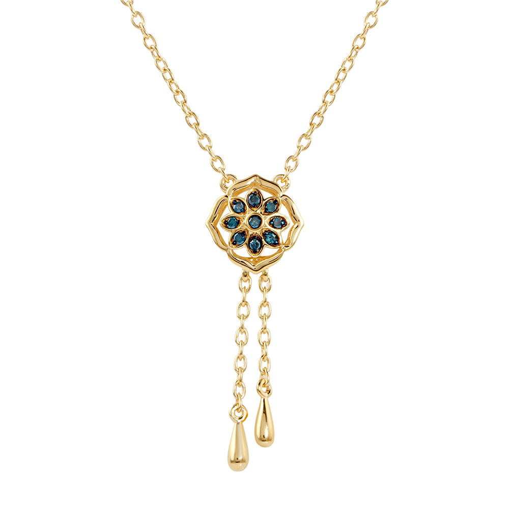 Collar de Plata Bañada en Oro con Diamante Azul